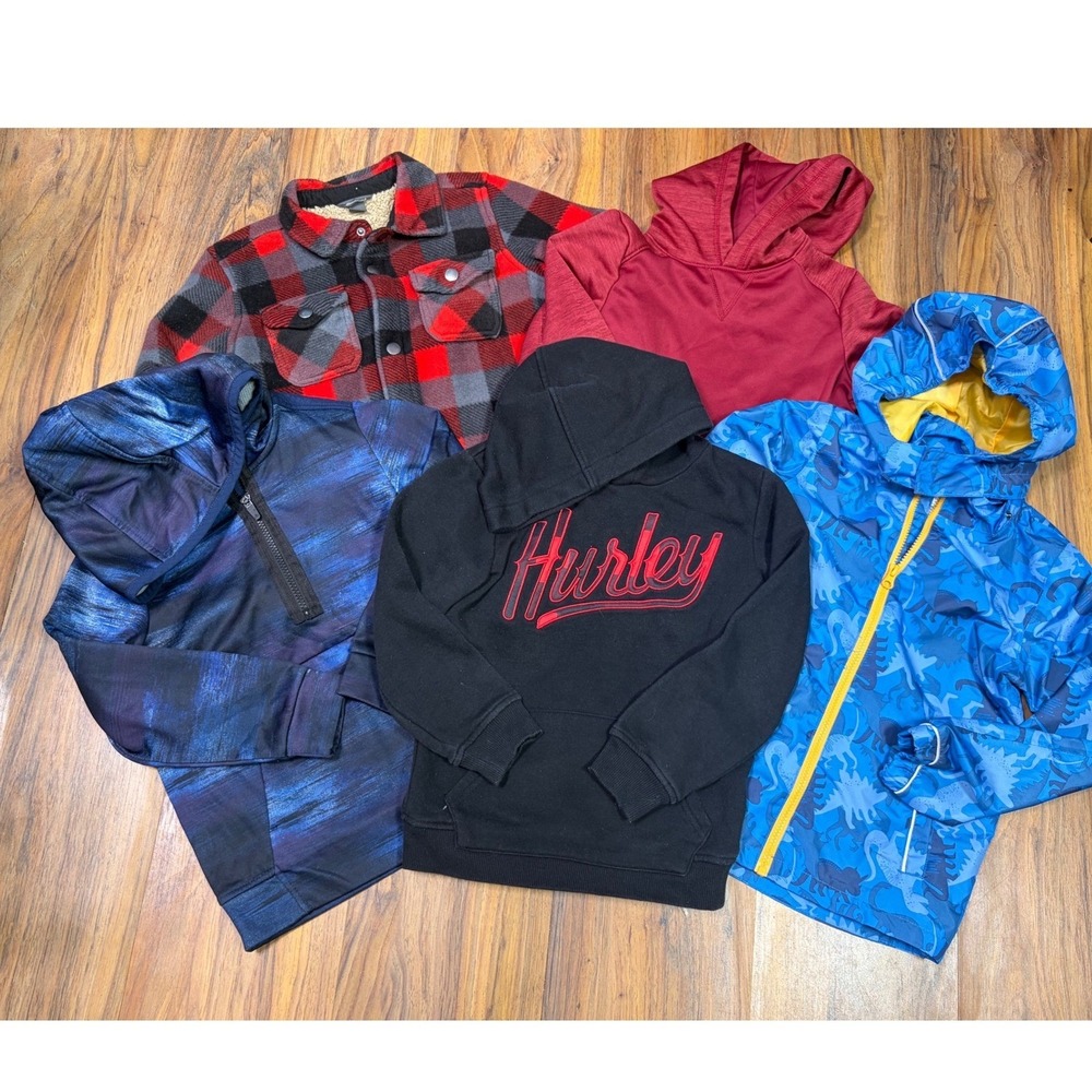 Boys 6-7 Outerwear Bundle 5pc Hurley Eddie Bauer Hoodies Plaid Jacket